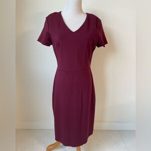 Ann Taylor Maroon Short Sleeve V Neck Dress Sz 6 Work Knee Length